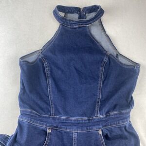 We The Free CRVY Halter‎ Top Sydney Jumpsuit Denim Romper Size 16 Wide Leg 70's